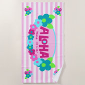 Aloha Means Hello Hawaiian Floral - Pink Strandtuch (Vorderseite)