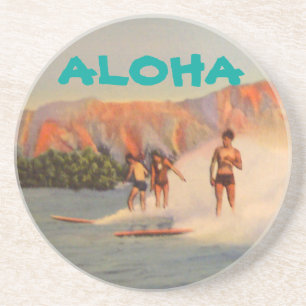 Aloha mit Vintage-Surfern in Hawaii Getränkeuntersetzer