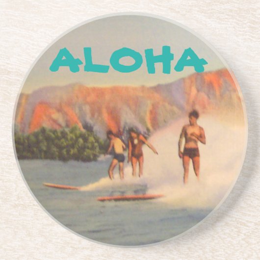 Aloha mit Vintage-Surfern in Hawaii Getränkeuntersetzer (Vorne)