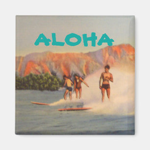 Aloha mit Vintage-Surfern in Hawaii Magnet