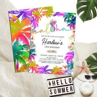 Aloha Neon Tropical Luau Sommerspass Geburtstag Einladung