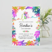 Aloha Neon Tropical Luau Sommerspass Geburtstag Einladung (Stehend Vorderseite)
