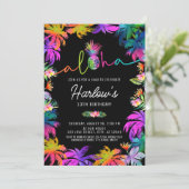 Aloha Neon Tropical Luau Sommerspass Geburtstag Einladung (Stehend Vorderseite)