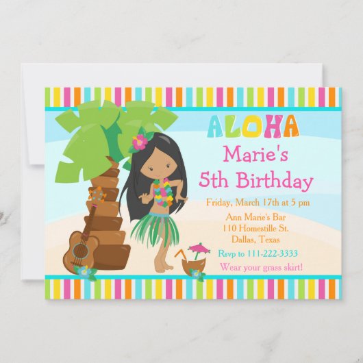 Aloha Niedlich American Girl Birthday Party Einladung (Vorderseite)