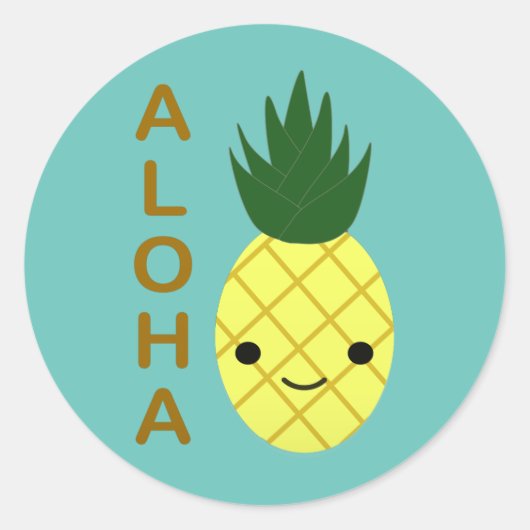 Aloha Niedlich Kawaii Ananas Runder Aufkleber (Vorderseite)