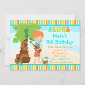 Aloha Niedlich Red Hairs Boy Birthday Party Einladung (Vorderseite)