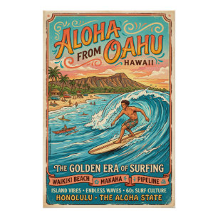 Aloha Oahu Surfing Poster