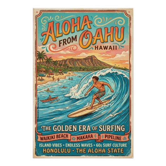 Aloha Oahu Surfing Poster (Vorderseite)
