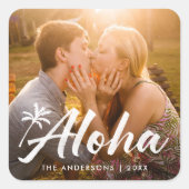 Aloha Palm Tree Holiday Foto Quadratischer Aufkleber (Vorderseite)