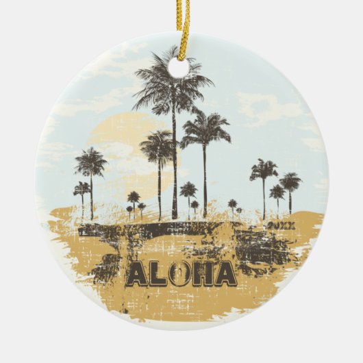 Aloha Palme-tropische Weihnachtsverzierung Keramik Ornament (Vorne)