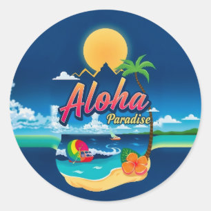 Aloha Paradise: Ihr tropisches Fluch wartet!" Runder Aufkleber