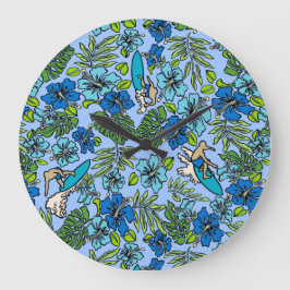 Aloha Patchwork Hawaiian Tropical Prints - Aquamar Große Wanduhr