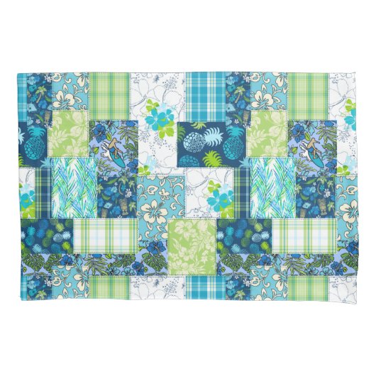 Aloha Patchwork Hawaiian Tropical Prints - Aquamar Kissenbezug (Vorderseite)