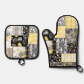 Aloha Patchwork Hawaiian Tropical Prints Black Ofenhandschuh & Topflappen-Set (Vorderseite)