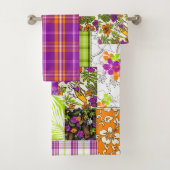 Aloha Patchwork Hawaiian Tropical Prints - Violet Badhandtuch Set (Insitu)