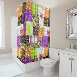 Aloha Patchwork Hawaiian Tropical Prints - Violet Duschvorhang