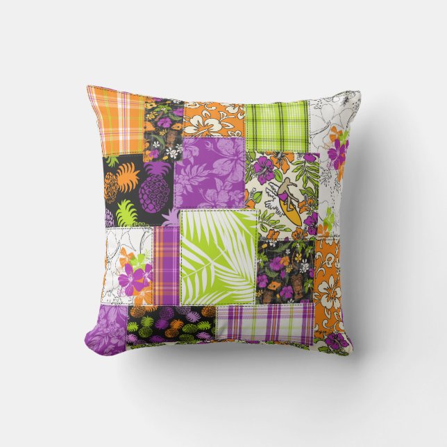 Aloha Patchwork Hawaiian Tropical Prints - Violet Kissen (Vorderseite)