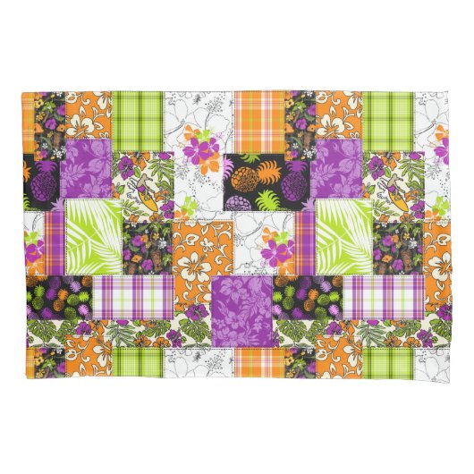 Aloha Patchwork Hawaiian Tropical Prints - Violet Kissenbezug (Vorderseite)