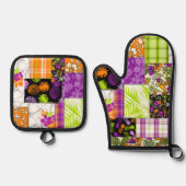 Aloha Patchwork Hawaiian Tropical Prints Violet Ofenhandschuh & Topflappen-Set (Vorderseite)