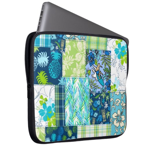 Aloha Patchwork Hawaiian Tropical Prints Wetsuit L Laptopschutzhülle (Vorne Rechts)