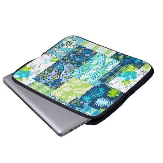 Aloha Patchwork Hawaiian Tropical Prints Wetsuit L Laptopschutzhülle (Vorne Knopf)