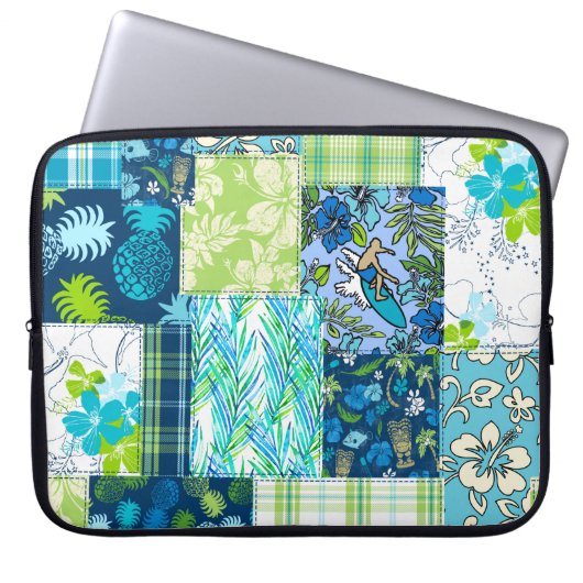 Aloha Patchwork Hawaiian Tropical Prints Wetsuit L Laptopschutzhülle (Vorderseite)