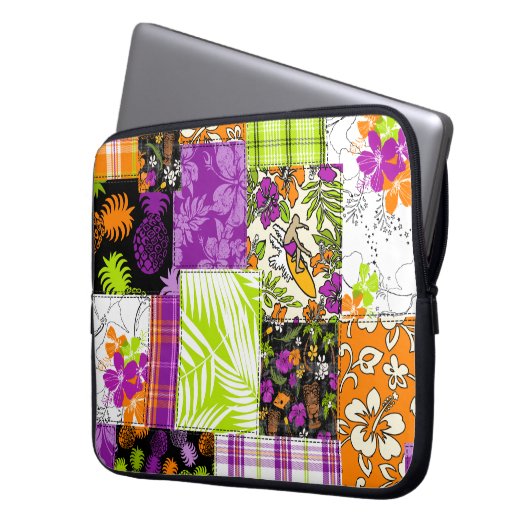 Aloha Patchwork Hawaiian Tropical Prints Wetsuit Laptopschutzhülle (Vorderseite Links)
