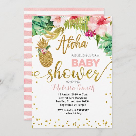 Aloha Pineape Babydusche Einladungskarte Einladung (Vorne/Hinten)