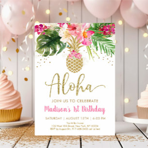 Aloha Pineape Tropical Floral Geburtstag Einladung