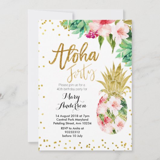 Aloha Pineaple 40. Geburtstag Einladung (Vorderseite)