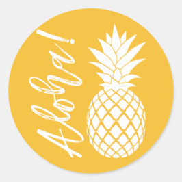 Aloha Pineaple Beach Wedding Luau | gelb weiß Runder Aufkleber