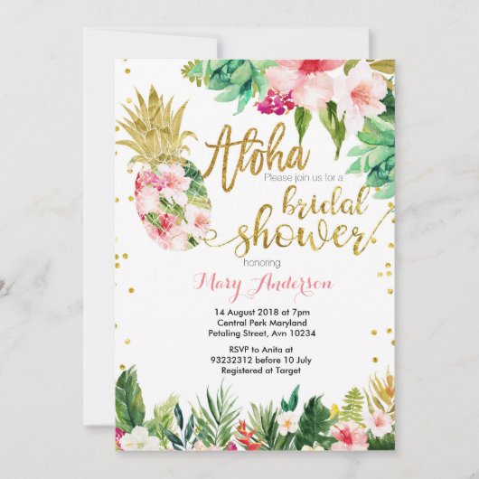 Aloha Pineaple Bridal Dusche Einladung (Vorderseite)