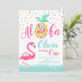 Aloha Pineaple Flamingo Geburtstag Einladung Pink (Stehend Vorderseite)