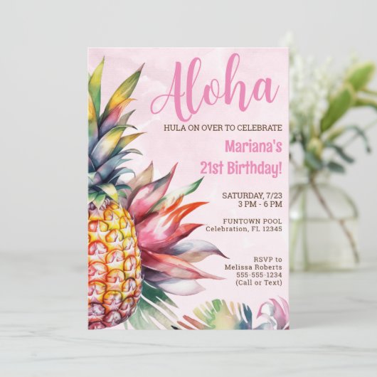 Aloha Pineaple Geburtstagsparty Einladung (Stehend Vorderseite)