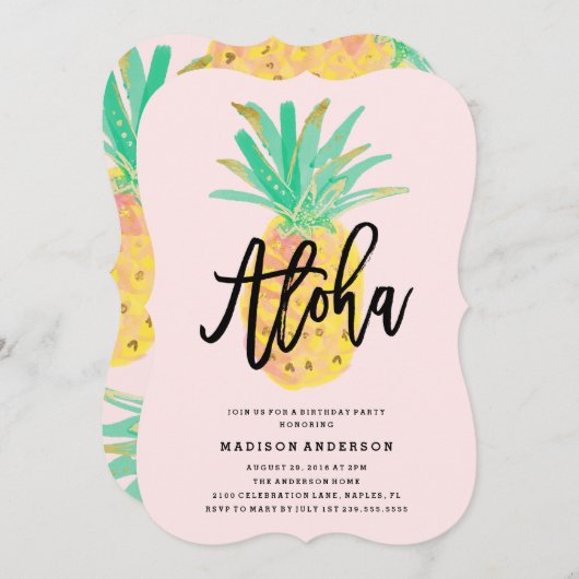 Aloha Pineaple-Party Einladung (Vorne/Hinten)