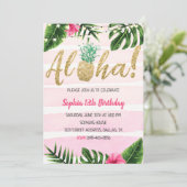 Aloha Pineaple Pink zum Geburtstag Einladung (Stehend Vorderseite)
