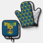 Aloha Pineappesammlung Aquamarin Oven Mitt & Pot H Ofenhandschuh & Topflappen-Set (Vorderseite/Rückseite)