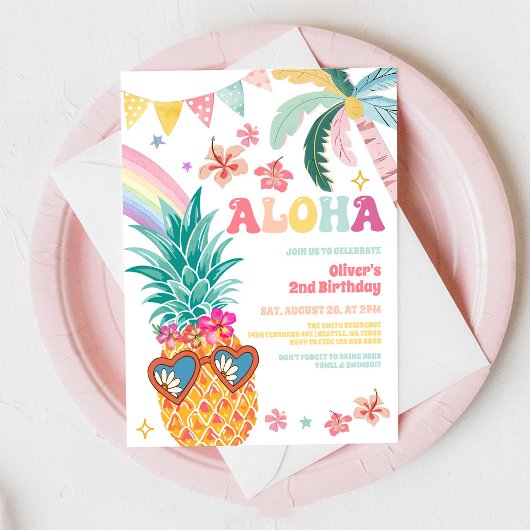 ALOHA Pineapple Luau Summer Birthday Invitation Einladung