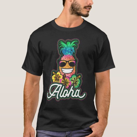 Aloha Pineapple Sunglasses Hawaiian Beach Summer V T-Shirt (Vorderseite)