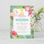 Aloha Pink Flamingo Tropischer Abschluss Luau Part Einladung (Stehend Vorderseite)