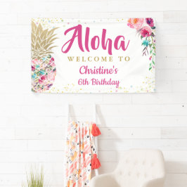 Aloha Pink Gold Ananas Geburtstagsparty Banner