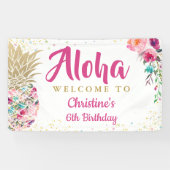 Aloha Pink Gold Ananas Geburtstagsparty Banner (Horizontal)