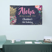Aloha Pink Gold Ananas Navy Blue Birthday Party Banner (Messeveranstaltung)
