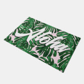Aloha Pink Green Tropical Blätter Skript Dschungel Fußmatte (Schrägansicht)