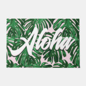 Aloha Pink Green Tropical Blätter Skript Dschungel Fußmatte (Vorderseite)