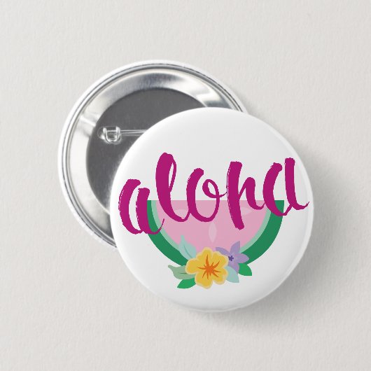 "Aloha" Pink & Green Watermelon Tropical Slice Button (Vorne & Hinten)