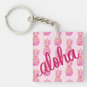 Aloha Pink Pineapple Square Schlüsselanhänger Mini