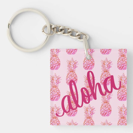 Aloha Pink Pineapple Square Schlüsselanhänger Mini (Vorderseite)