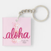 Aloha Pink Pineapple Square Schlüsselanhänger Mini (Rückseite)