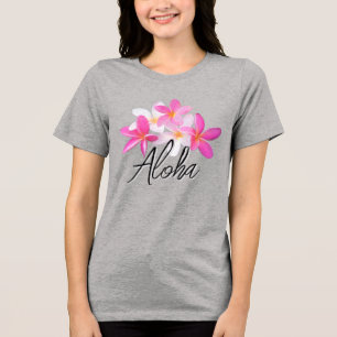 Aloha Pink Plumerias Hawaiian Blumen Tropisch Tri-Blend Shirt